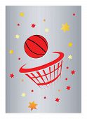 picture of illustration  - a basketball and net with silver background - JPG 