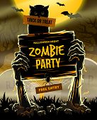 Halloween vector illustration - Dead Man's arms from the ground with invitation to zombie party
