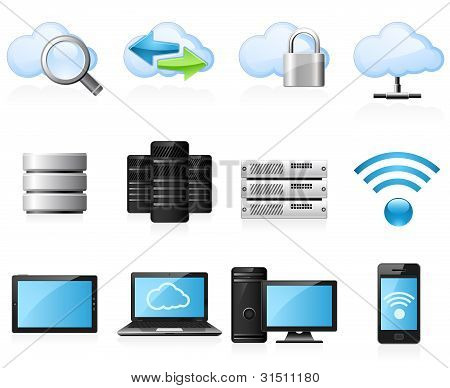 Picture or Photo of Cloud computing and computer network icon set
