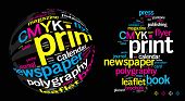 picture of newspaper  - Printing Word Cloud vector concept illustration on black - JPG 