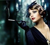 stock photo of interior  - Beautiful Young Woman in Classic Interior - JPG 