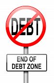 picture of debt  - Illustration depicting a red and white road sign with a debt free concept - JPG 