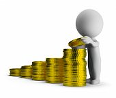 picture of investment  - 3d small person puts gold coins on each other - JPG 