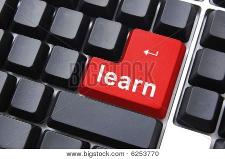 Picture or Photo of Computer school or education concept with learn button