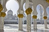 picture of religion  - Beautiful columns of Sheikh Zayed Mosque in Abu Dhabi capital of the United Arab Emirates - JPG 