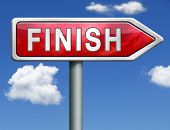 pic of competition  - finish the end of the competition an exit out of problems red road sign arrow with text and word - JPG 