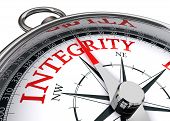 picture of objects  - integrity red word indicated by compass conceptual image on white background - JPG 