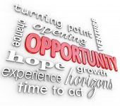 stock photo of venture  - A background of 3d words related to opportunity such as turning point - JPG 