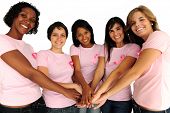 stock photo of health  - diverse women united with breast cancer awareness ribbon - JPG 