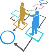 image of handshake  - Management business people silhouettes handshake agreement in flowchart process - JPG 
