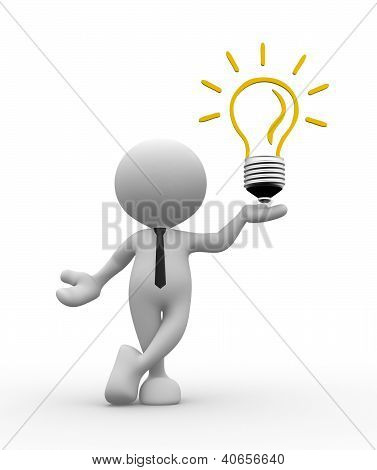 Picture or Photo of 3d people - man person with a light bulb. Energy efficiency