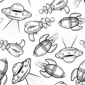 image of science  - Doodle style science fiction objects seamless vector background - JPG 