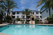 stock photo of complexity  - A beautifully landscaped swimming pool at a luxury apartment complex in California.
** Note: Slight blurriness, best at smaller sizes - JPG 