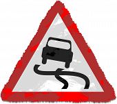 image of road sign  - Grunge style Slippery Road warning sign isolated on white - JPG 
