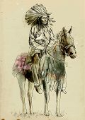 stock photo of horse  - Indian chief sitting on a horse - JPG 
