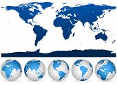 pic of globe  - Detailed blue and white world outline and globes isolated on white - JPG 
