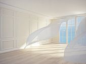 stock photo of interior  - an interior of a room with white flowing curtains - JPG 