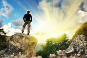 stock photo of man  - Man on top of mountain - JPG 