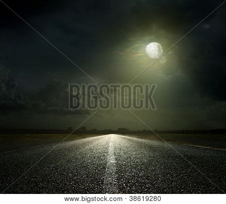 Picture or Photo of Night Road and moonlight