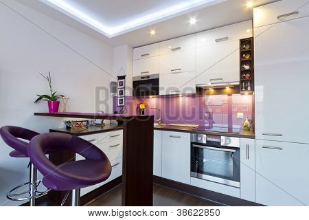 Picture or Photo of Modern white and purple kitchen interior