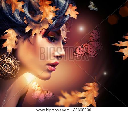 Picture or Photo of Autumn Woman Fashion Portrait. Fall. Beautiful Girl. Fashion Art