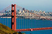 stock photo of bridge  - Golden Gate Bridge and downtown San Francisco - JPG 