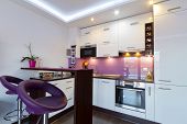foto of gloss  - Modern white and purple kitchen interior - JPG 