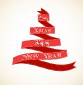 picture of holidays  - Christmas tree made with red ribbons - JPG 