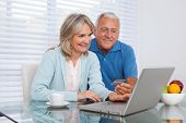 image of health  - Senior couple shopping online using laptop with credit card - JPG 