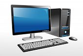stock photo of computer  - Realistic black desktop computer isolated on background - JPG 