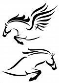 picture of outline  - black and white vector outlines of jumping horse and pegasus - JPG 