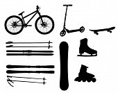 stock photo of sports  - sports Equipment silhouette vector illustration - JPG 