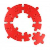 stock photo of puzzle  - 3d rendering of a circular puzzle with one piece disconnected - JPG 