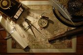 pic of map  - nautical navigation tools on old map - JPG 