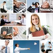 foto of leadership  - Collage with businesspeople and objects in different situations - JPG 