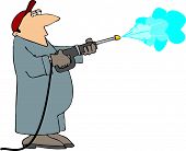 picture of pressure  - This illustration depicts a man wearing coveralls and using a high pressure washer - JPG 