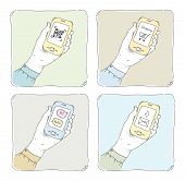 picture of scan  - Hand drawn vector illustrations of using smartphone in typical situation QR code scanning internet shopping sending messages and mail communication - JPG 
