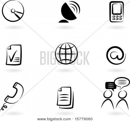 Picture or Photo of Collection of black and white communication icons -  2