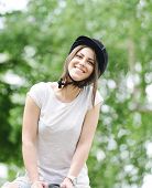 picture of horse  - Beautiful girl riding a horse in countryside - JPG 