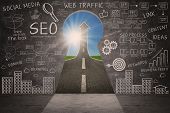 picture of internet technology  - Business SEO doodle on blackboard with success road through a keyhole - JPG 