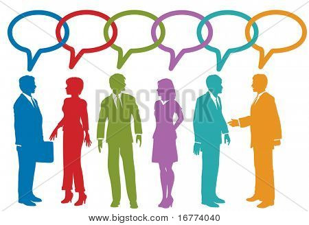 Picture or Photo of Group of social media or business people talk speech bubble link chain