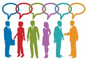 stock photo of meeting  - Group of social media or business people talk speech bubble link chain - JPG 