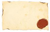 picture of credence  - Old paper with a wax seal on a white background - JPG 
