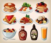 image of cartoon  - Classic breakfast cartoon set with pancakes - JPG 