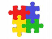 picture of puzzle  - 3d render of jigsaw puzzle pieces in 4 colors - JPG 
