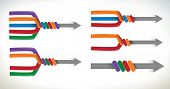 picture of merge  - A set of presentation elements using arrows merging and uniting into one element - JPG 