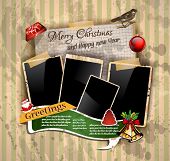 image of  photo  - Christmas Vintage scrapbook composition with old style distressed postage design elements and antique photo frames plus some post stickers - JPG 