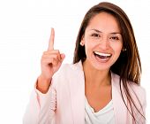 image of excitement  - Excited business woman pointing up  - JPG 