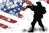 stock photo of leadership  - US soldier with the American Flag on the background - JPG 