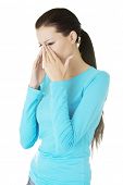 image of pressure  - Young woman with sinus pressure pain  - JPG 